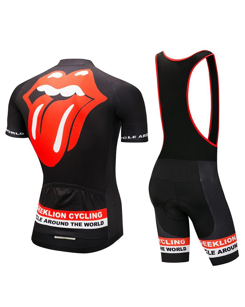 

Lips Print Short Sleeve T-shirts With Sleeveless Skinny Rompers Suit Sets, Red