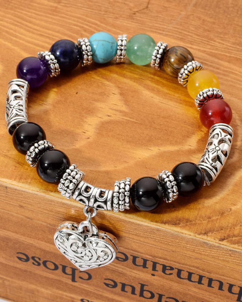 

1pc Crystal Stone Beaded Heart Pattern Bracelet, Multicolor