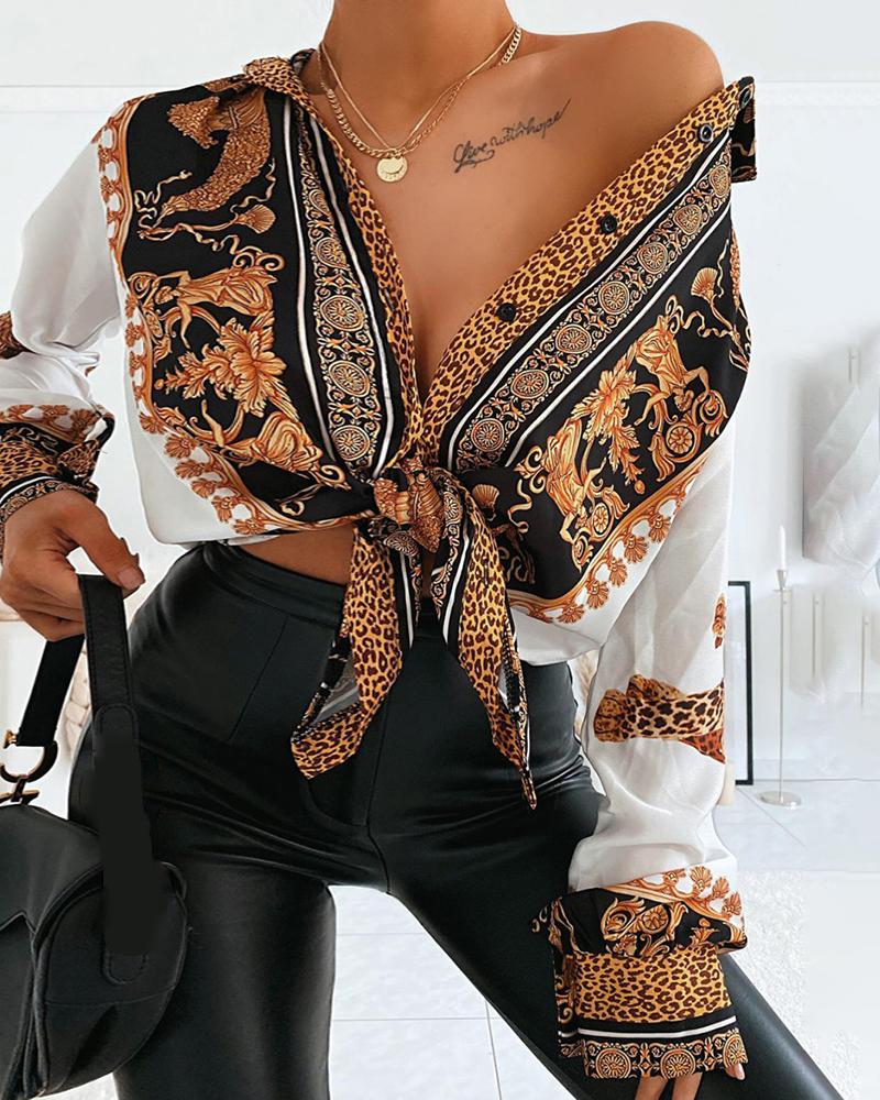 

Baroque Leopard Print Casual Shirt, White