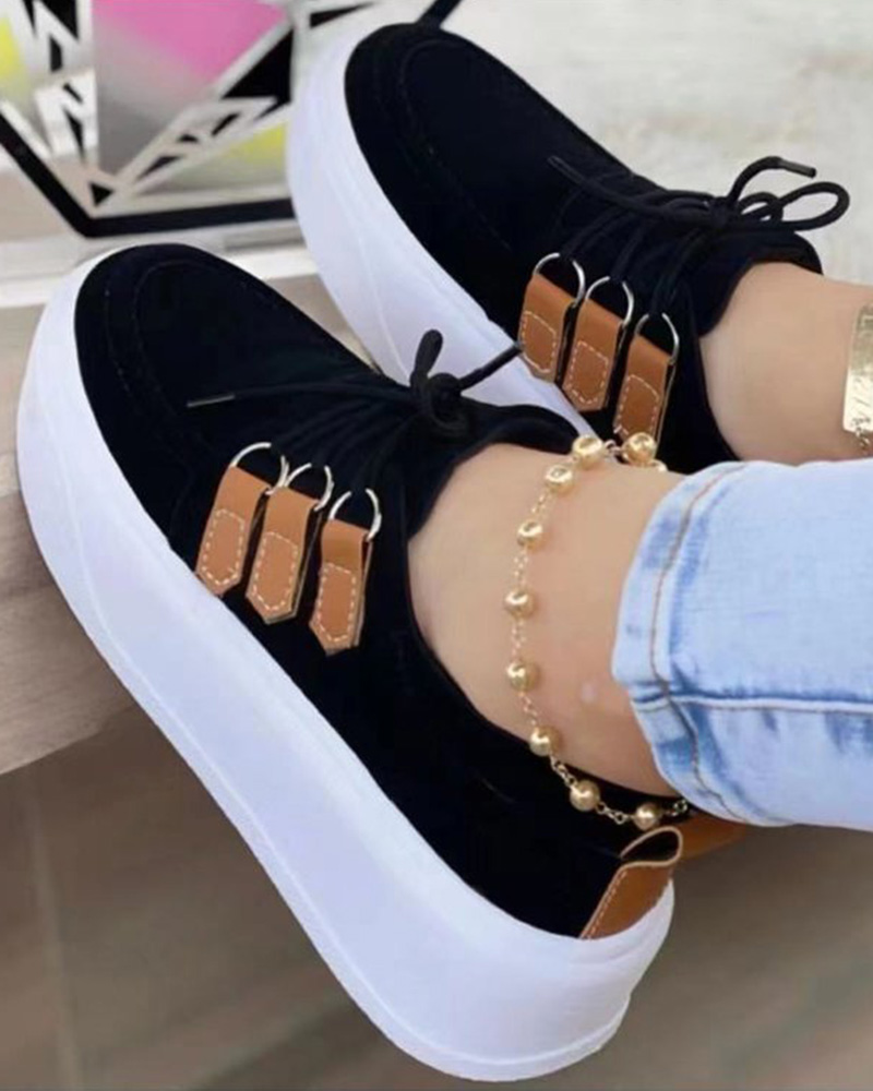 

Contrast Paneled Lace-up Platform Sneakers, Black