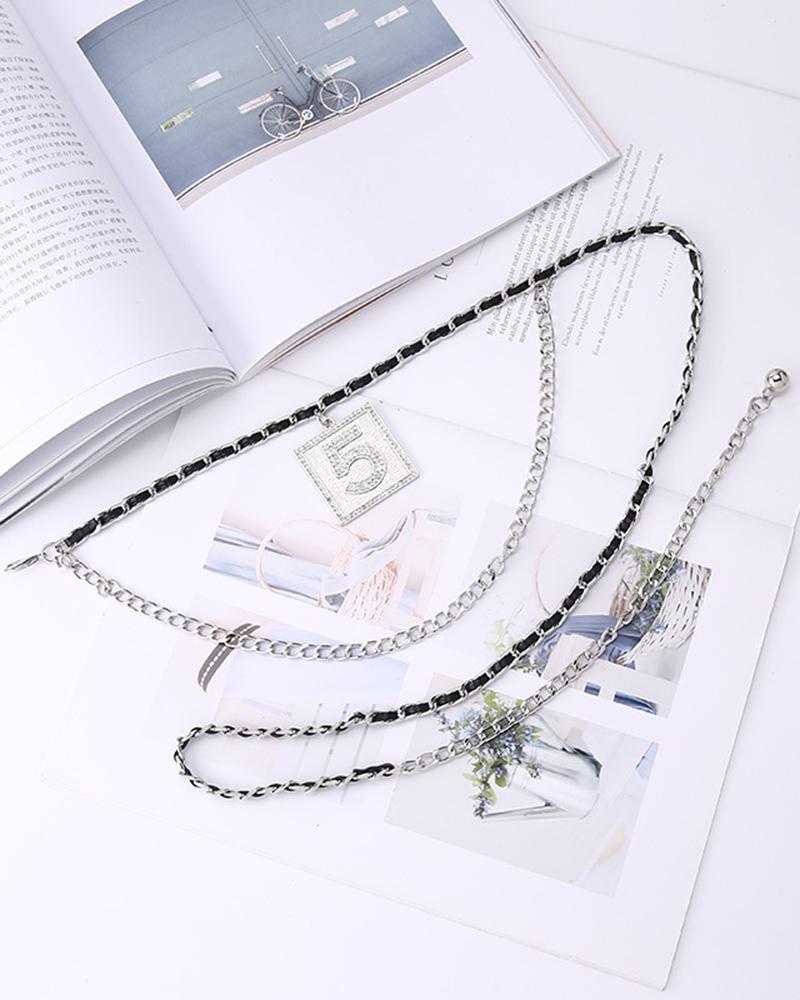 

Tweed Braided Waist Chain Belt, Silver