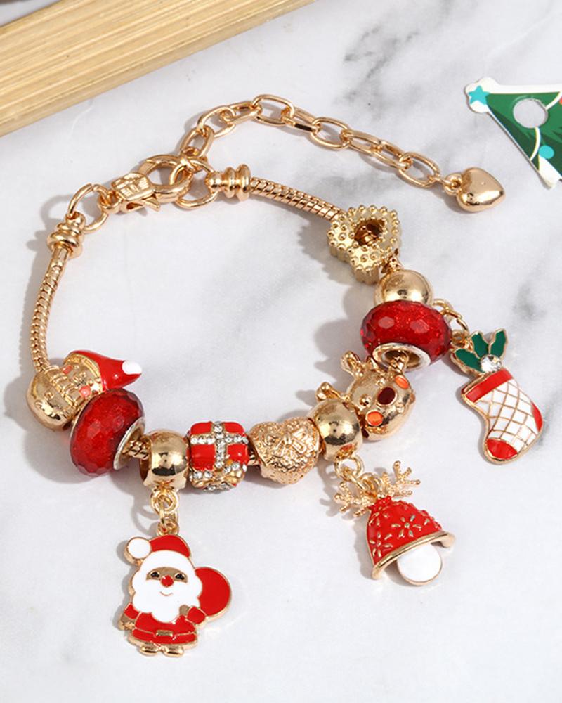 

1pc Christmas Santa Claus Jingle Bell Reindeer Sock Shaped Beaded Gift Bracelet, Style1