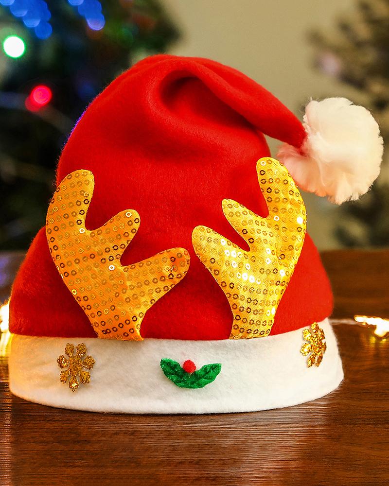 

Antler Pattern Pom Pom Christmas Hat, Gold