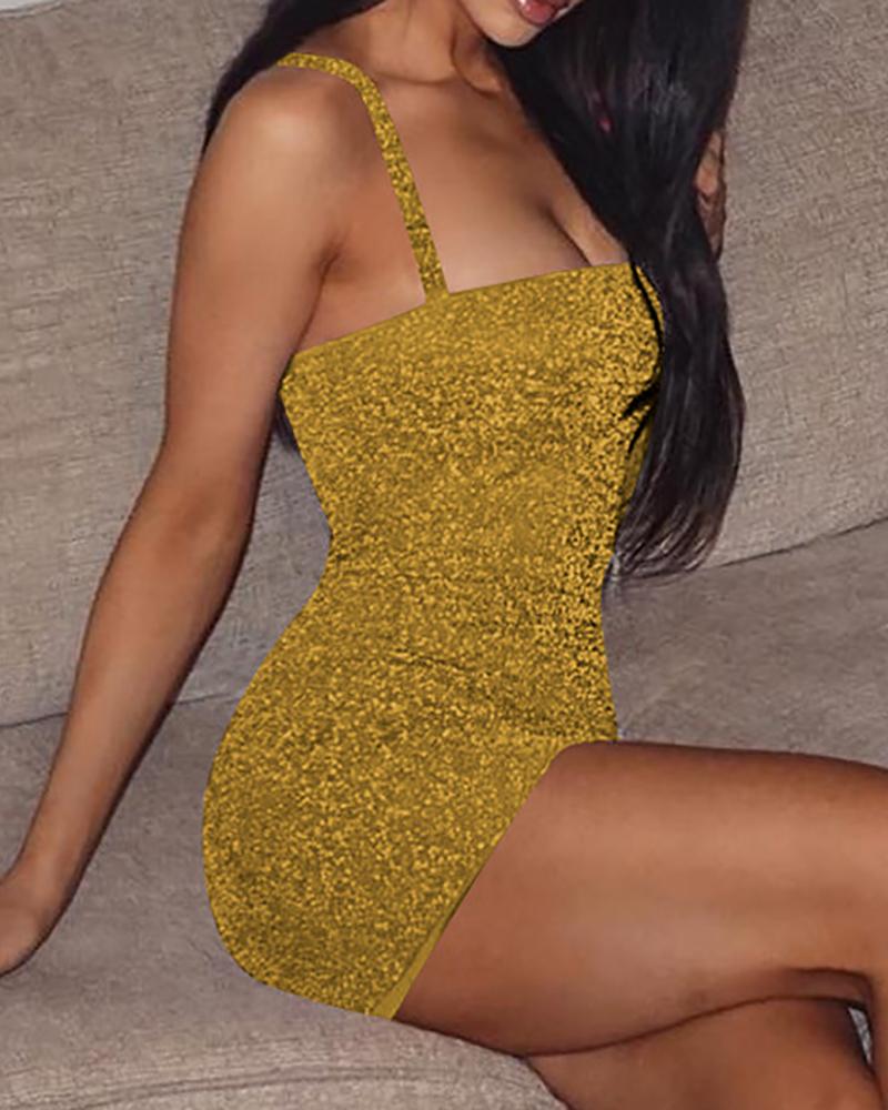 

Glitter Thin Strap Bodycon Dress, Gold