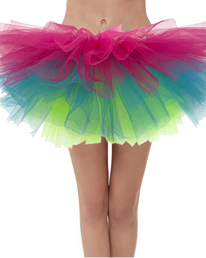 

Halloween Women Ballet Dance Layered Tulle Tutu Colorblock Skirt, Style2