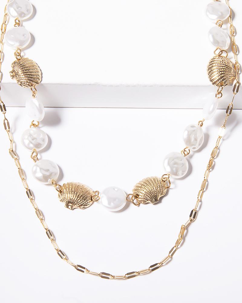 

Shell & Faux Pearl Chain Necklace, Style1
