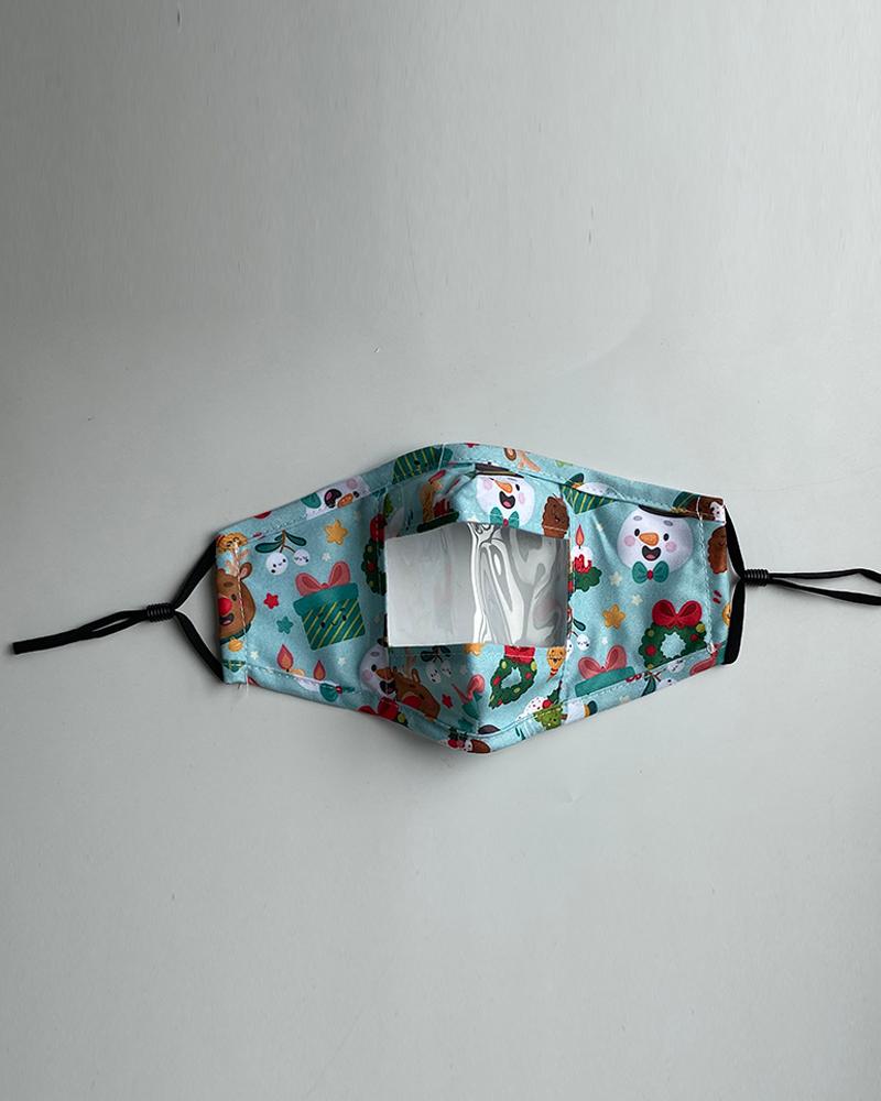 

Christmas Mixed Print Visible Face Mask, Blue