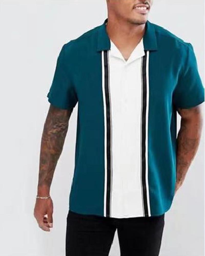 

Color Block Short Sleeve T-shirt, Blue