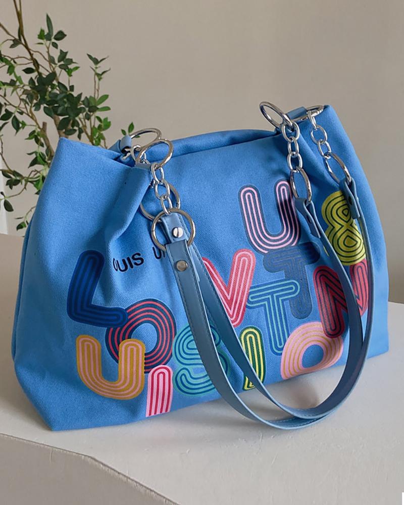 

Letter Print Canvas Tote Bags, Blue