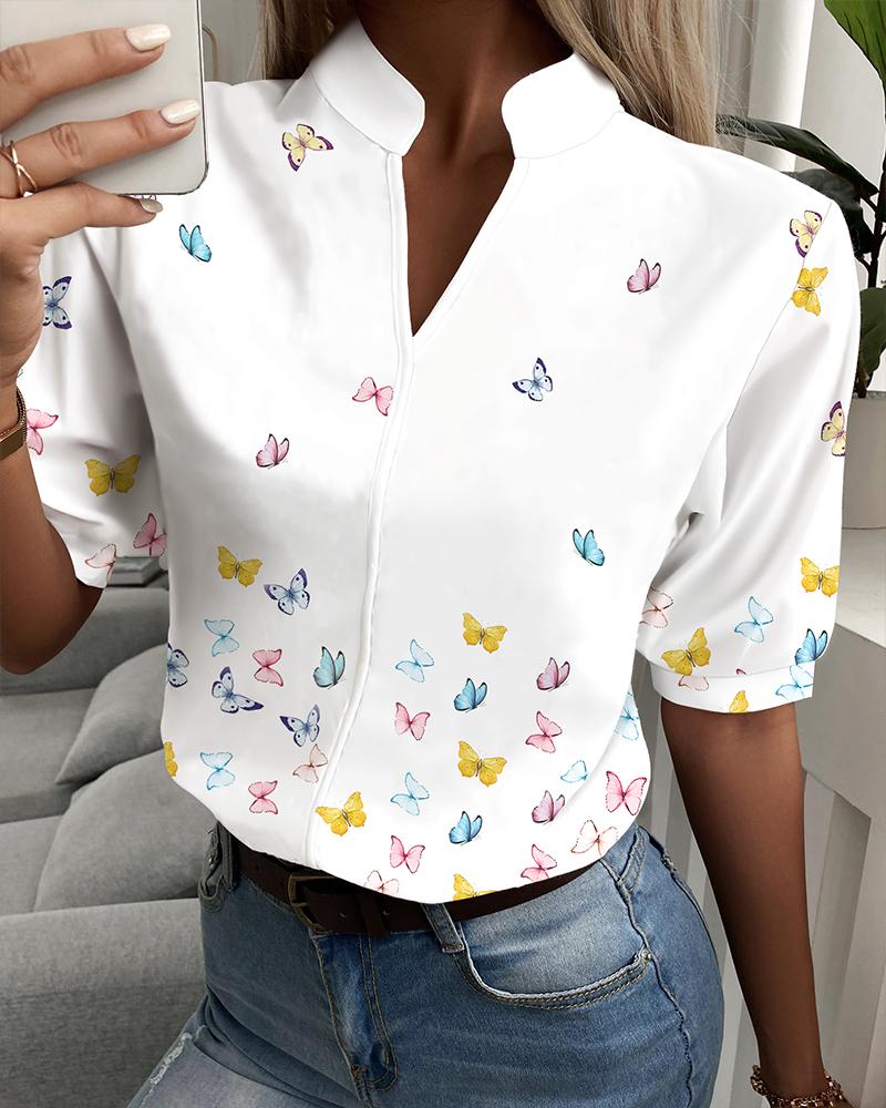 

Butterfly Notched Half Sleeve Top, White