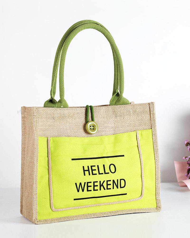 

Waterproof Burlap Travel One-shoulder Tote, Green