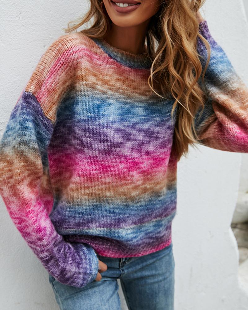 

Long Sleeve Ombre Colorblock Knit Sweater, Purple