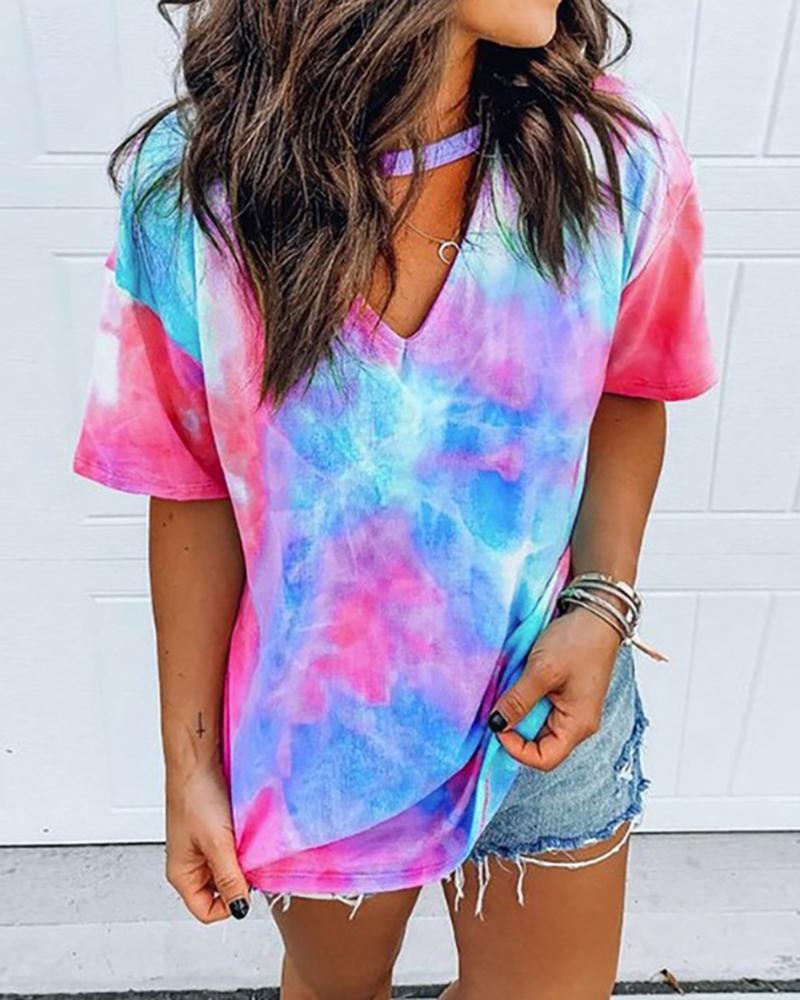 

Short Sleeve Tie Dye Print T-shirt, Pink
