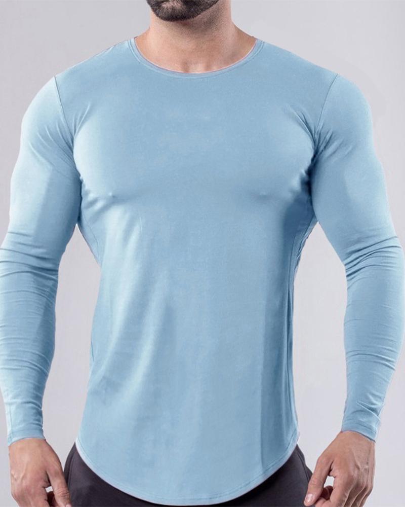 

Solid Long Sleeve Skinny T-shirts, Blue