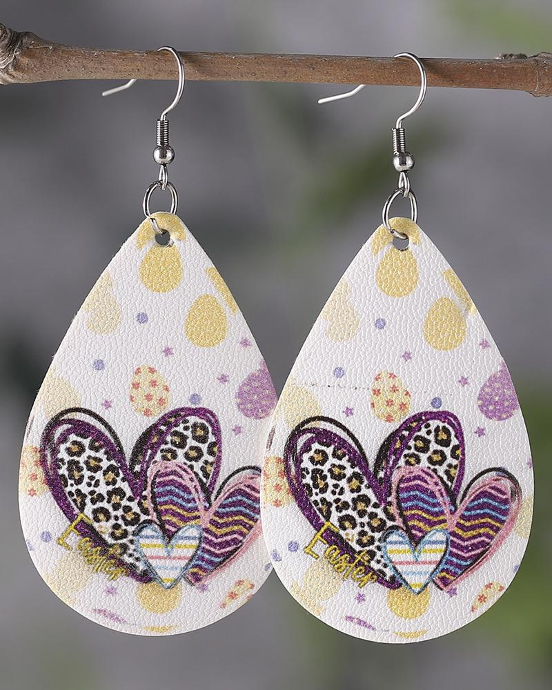 

1Pair Easter Egg Leopard Heart Waterdrop Hook Earrings, White