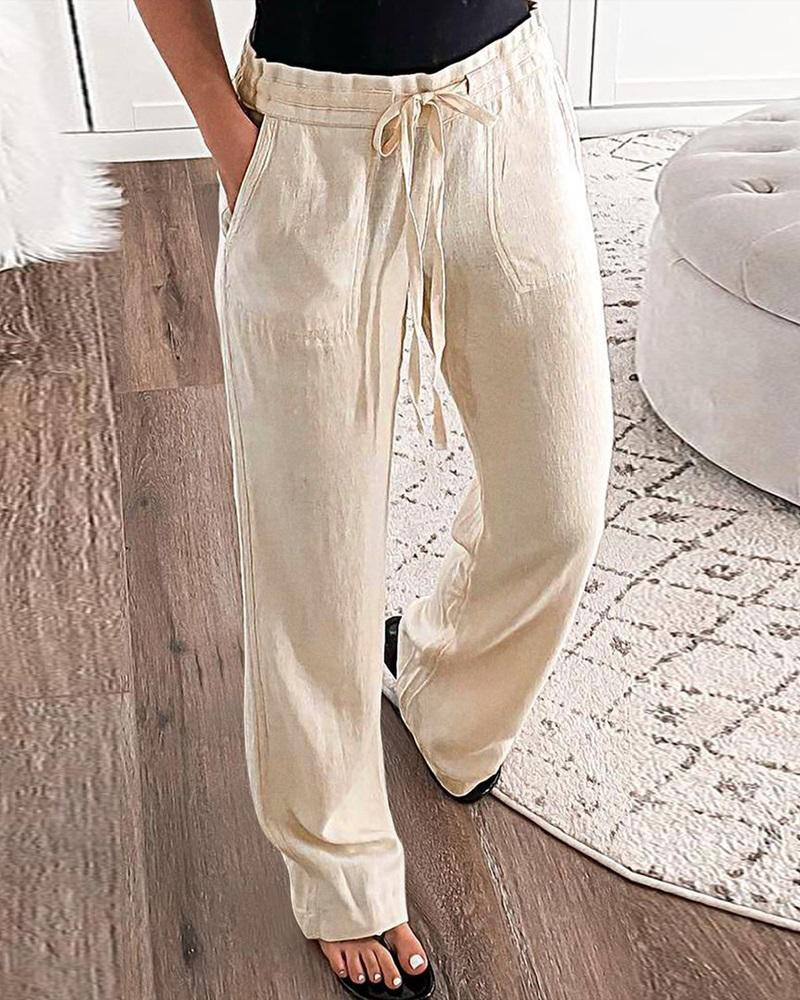 

Drawstring Pocket Design Casual Pants, Apricot