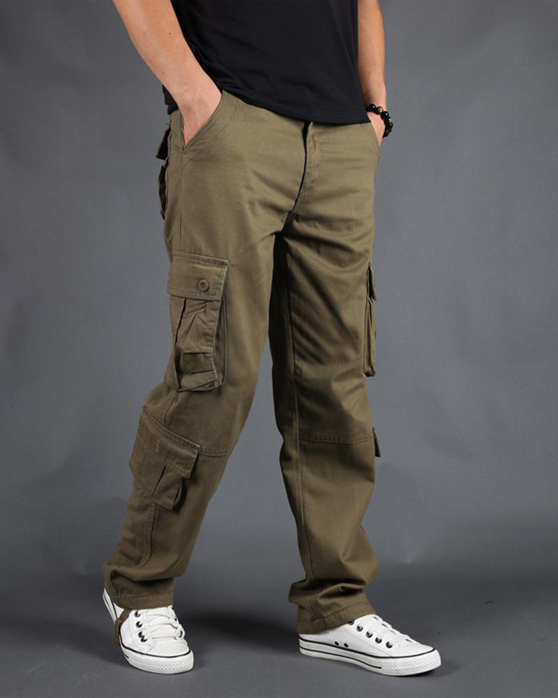 

Solid Loose Straight Leg Cargo Pants, Army green