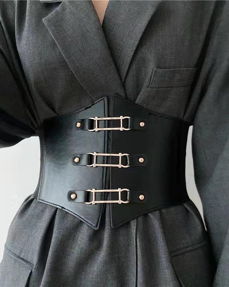 

1pc Metal Decor Elastic Wide Belt, Black