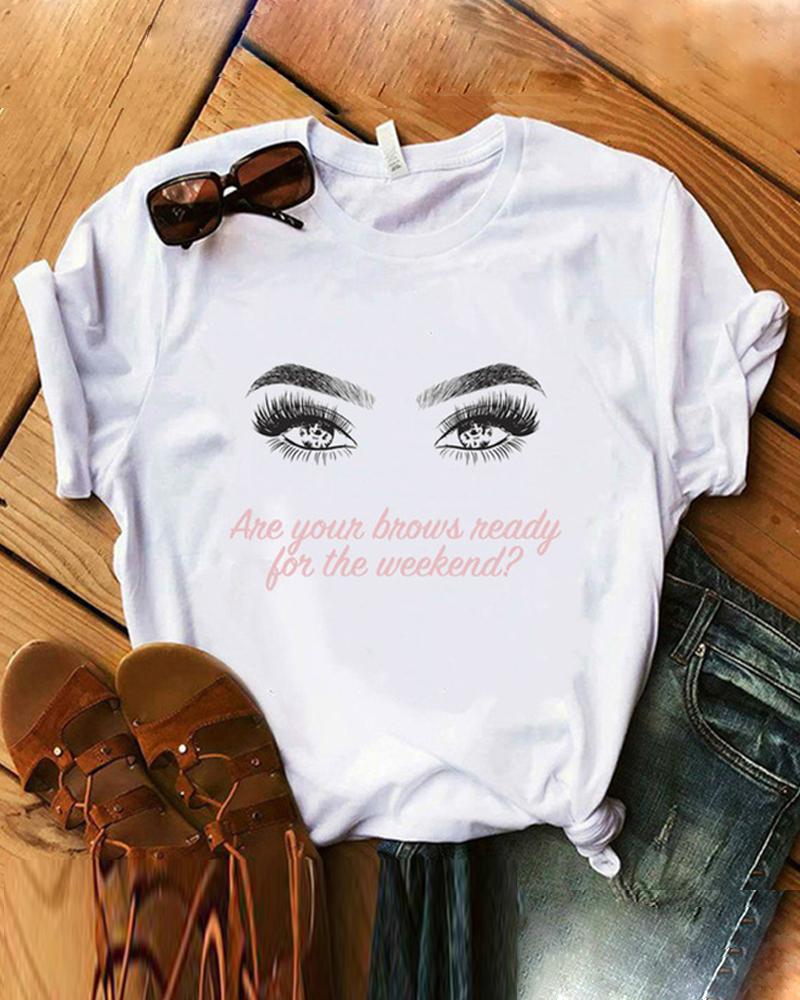 

Eyelash Print Short Sleeve Casual T-shirt, Style5