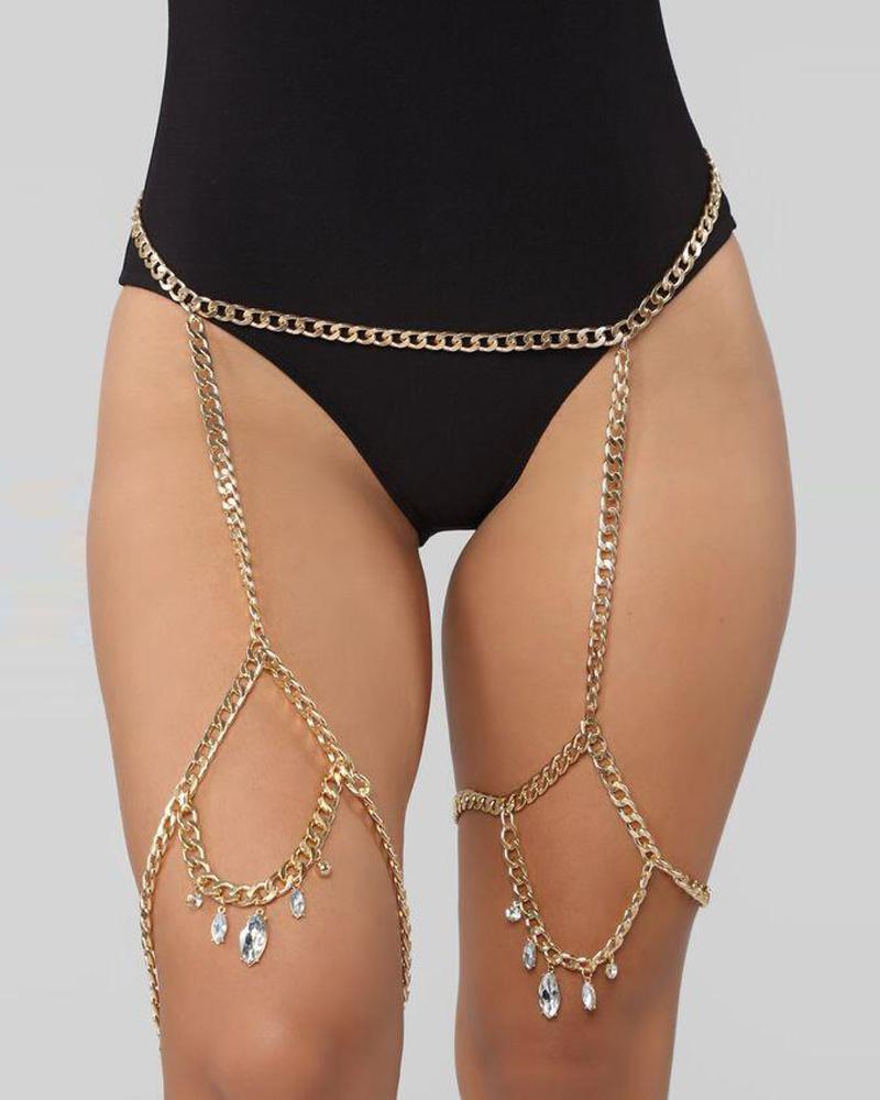 

1PCS Rhinestone Decor Garter Waist Chain, Silver