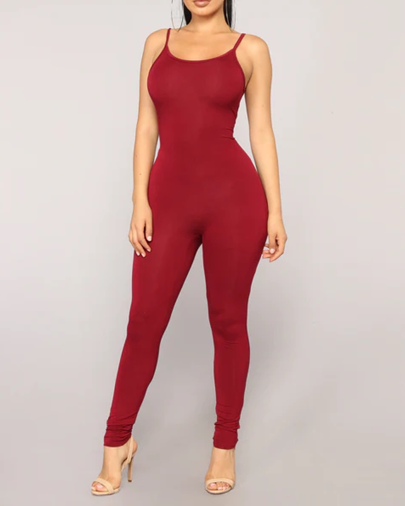 

U-Neck Spaghetti Strap Jumpsuit, Red