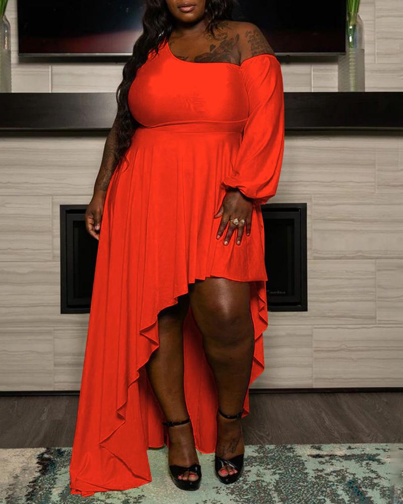 

Plus Size Cold Shoulder Lantern Sleeve Asymmetrical Dress, Orange