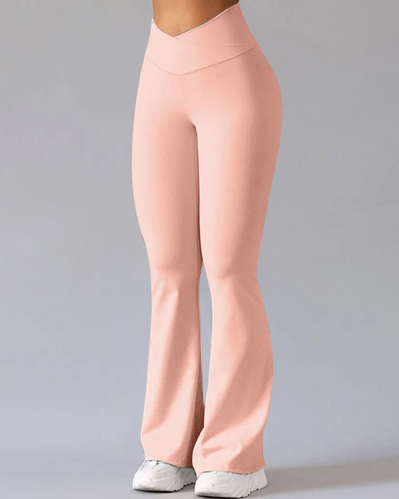 

Overlap Waist Flared Yoga Pants, Light pink