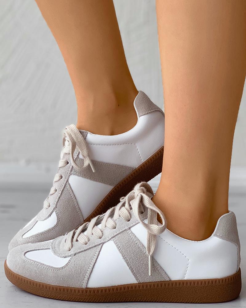 

Suede Patch Colorblock Lace-up Sneaker, White