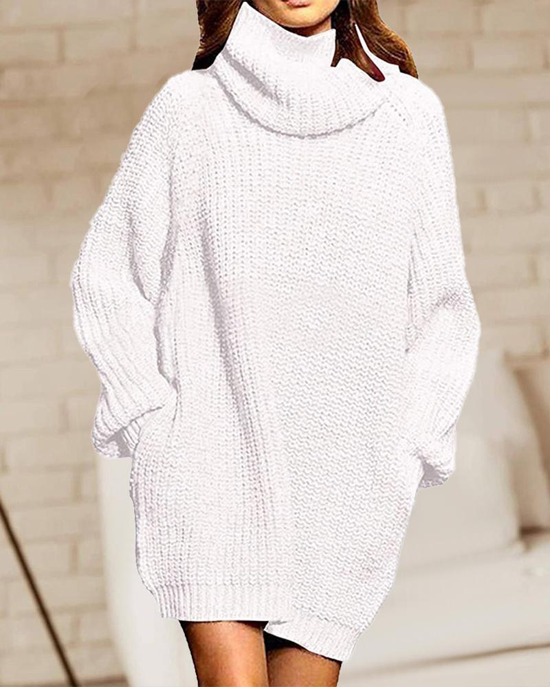 

Long Sleeve Turtleneck Chunky Knit Sweater, White