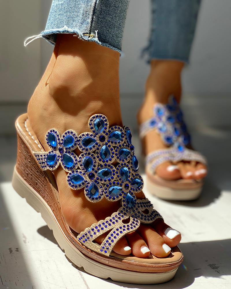 

Studded Platform Wedge Casual Slingback Sandals, Blue