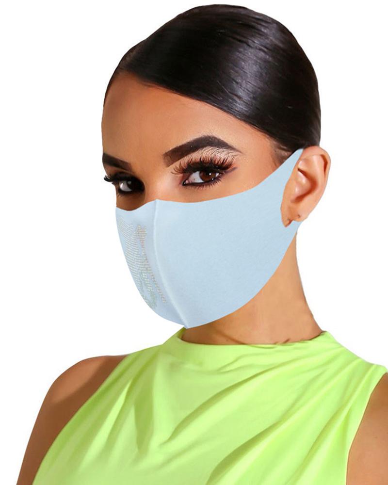 

Bling Rhinestone Animal Pattern Face Mask, Light blue