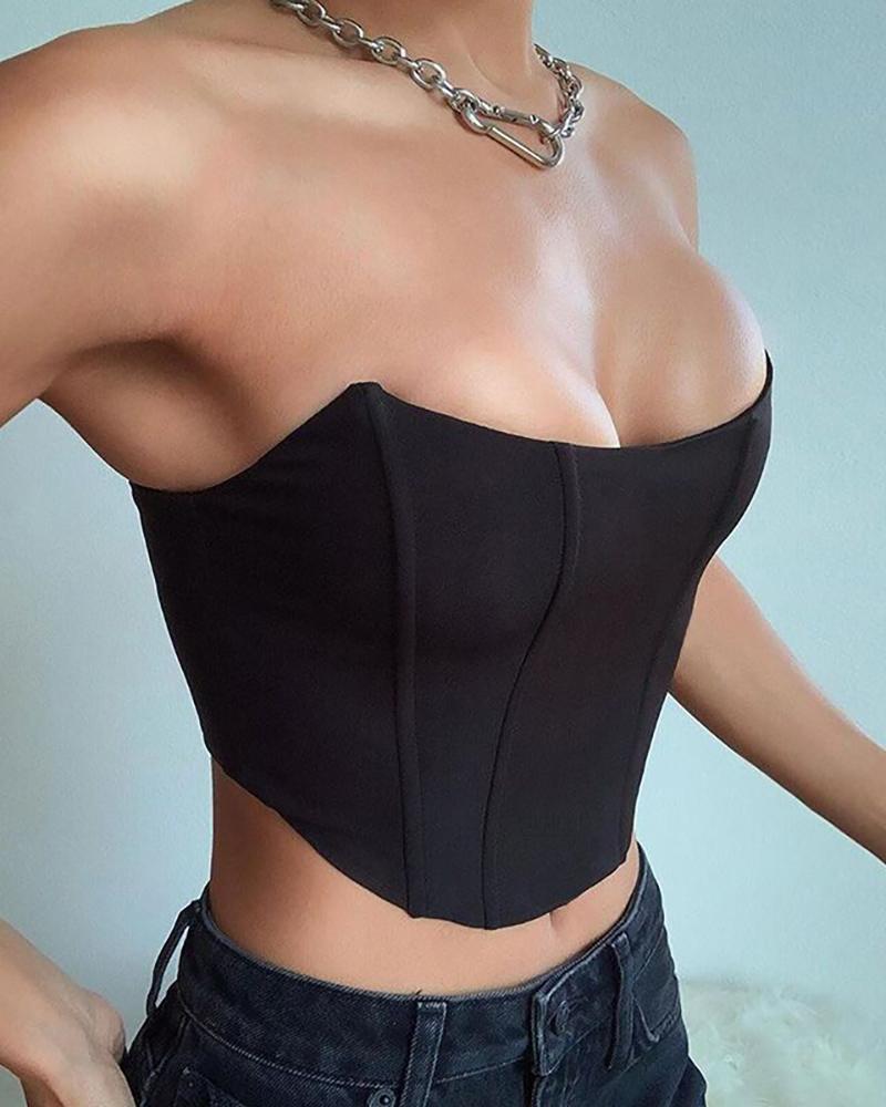 

Bandeau Plain Corset Crop Top, Black