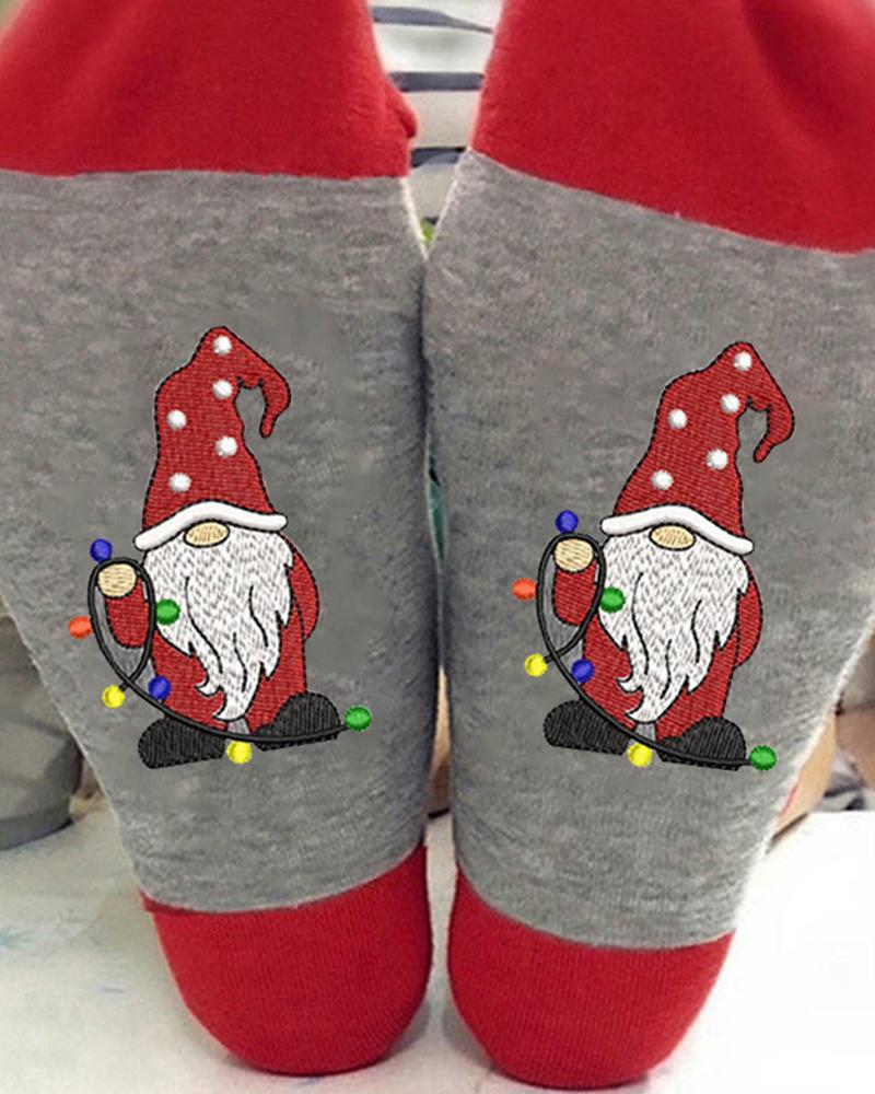 

1Pair Christmas Cartoon Santa Gnomes Print Colorblock Crew Socks, Style2