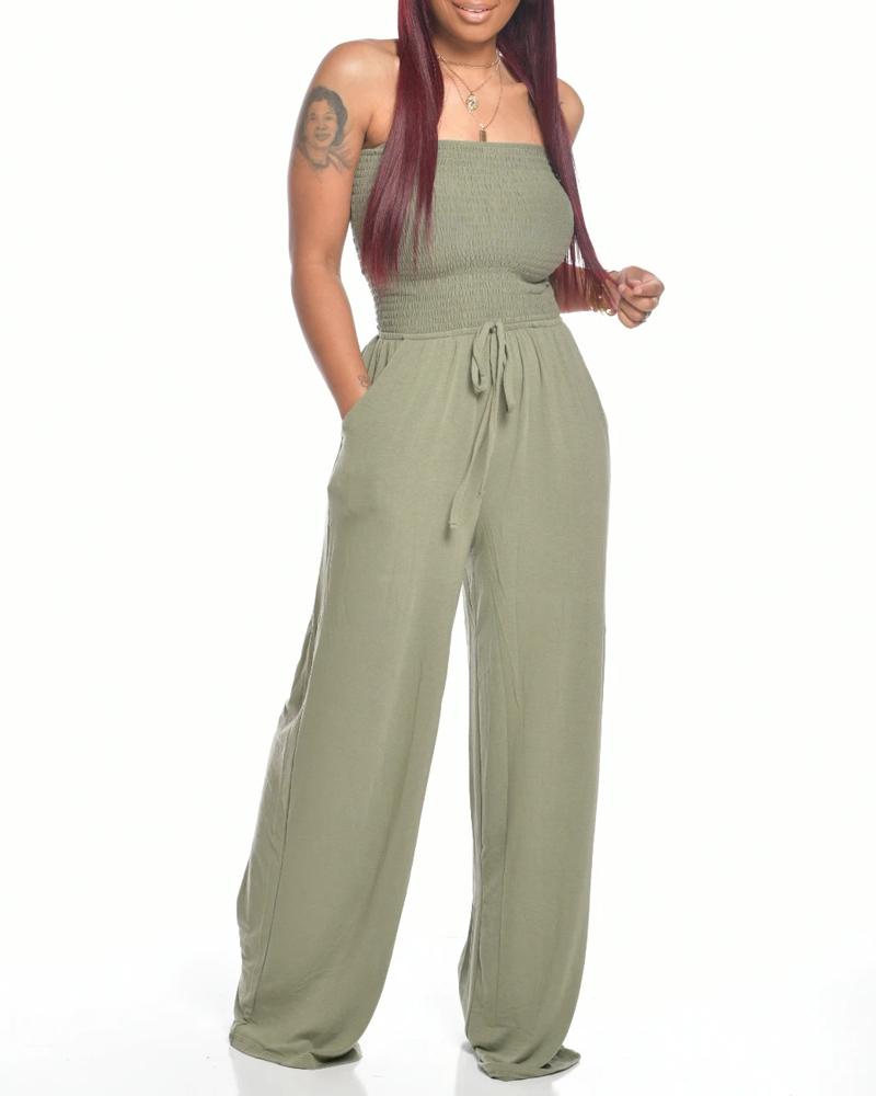 

Shirred Bandeau Pocket Detail Drawstring Jumpsuit, Green