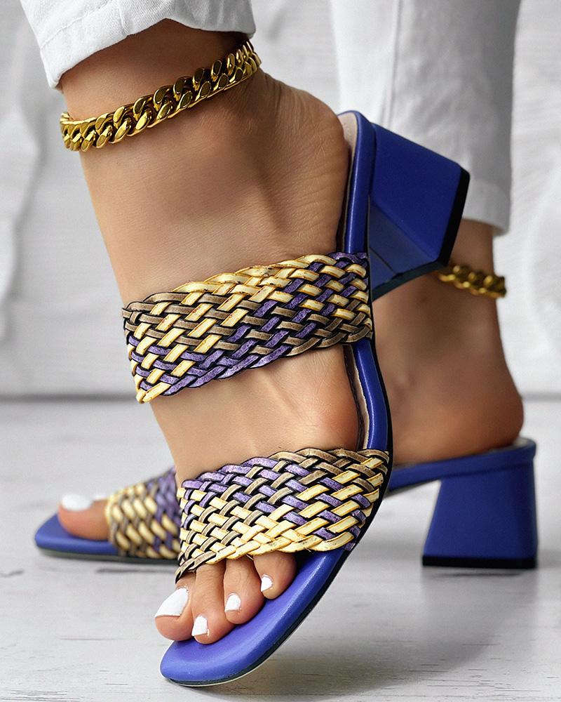 

Colorblock Braided Chunky Heeled Sandals, Purple