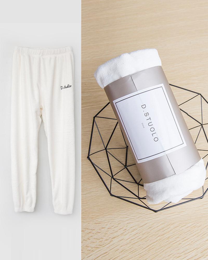 

High Waist Fuzzy Cuffed Pants, White