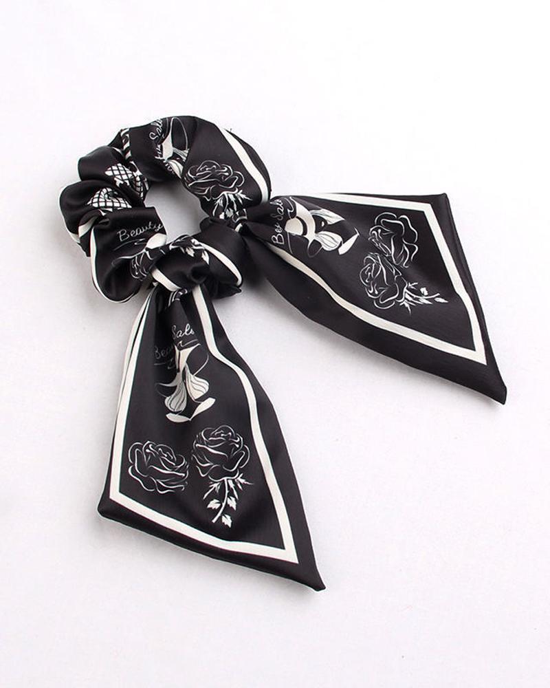 

1pc Floral Figure Print Scrunchie Scarf, Black