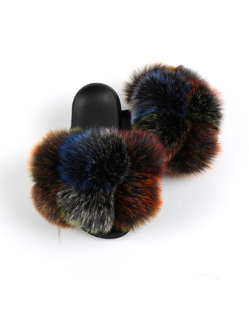

Multicolor Fluffy Balls Upper Flat Sandals, Style13