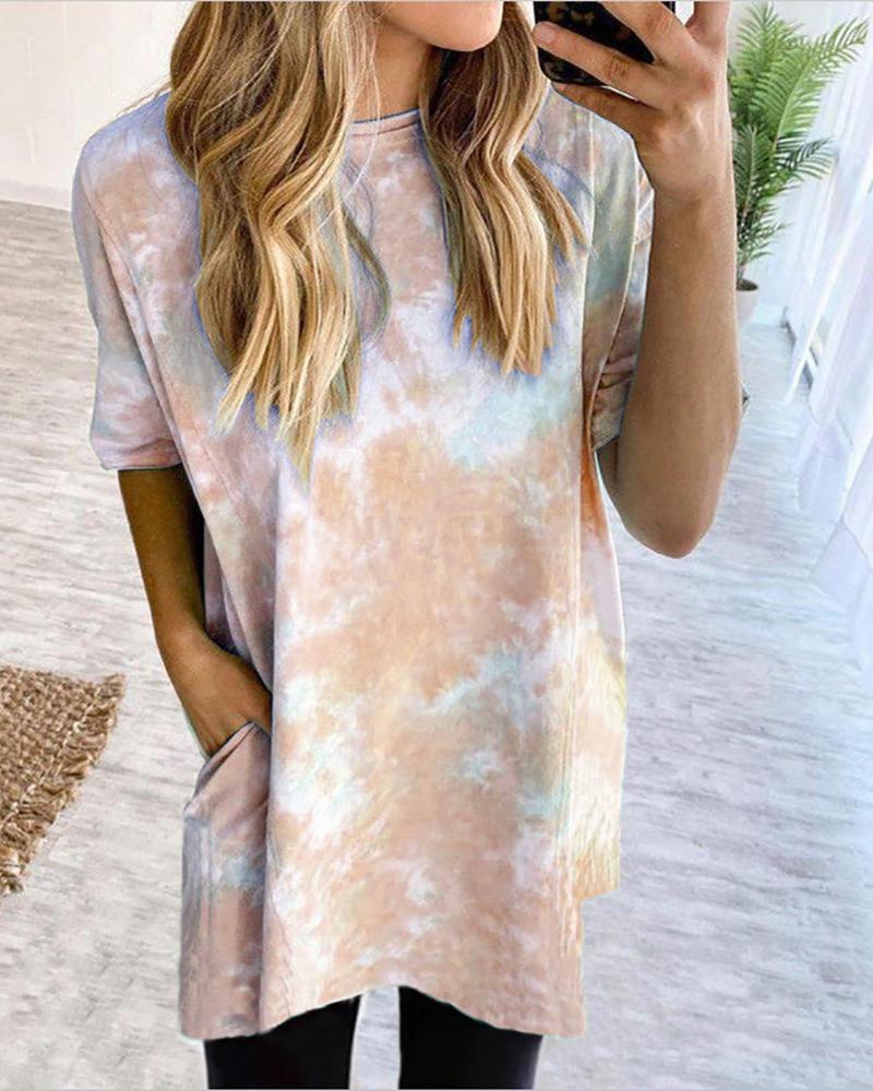 

Tie Dye Print Round Neck T-Shirt, Orange