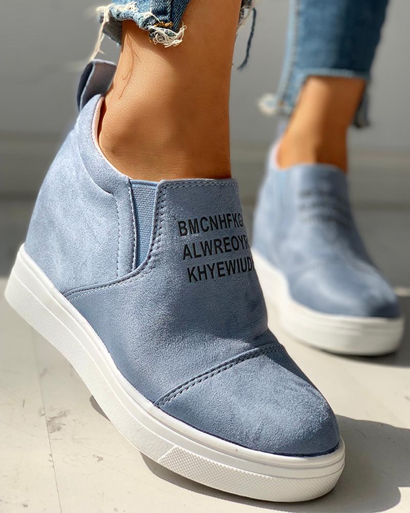 

Suede Letter Pattern Casual Sneakers, Blue