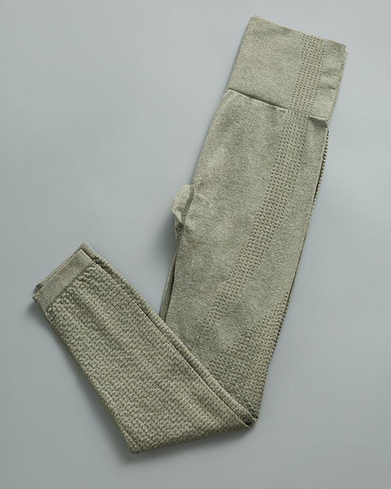 

Plain Sporty Skinny High Waist Active Pants, Army green