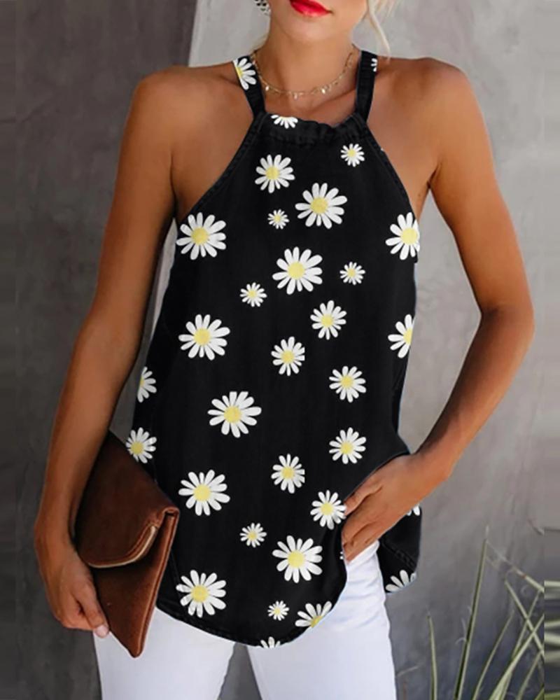 

Halter Sleeveless Daisy / Grpahic / Tie Dye Print Top, Style2