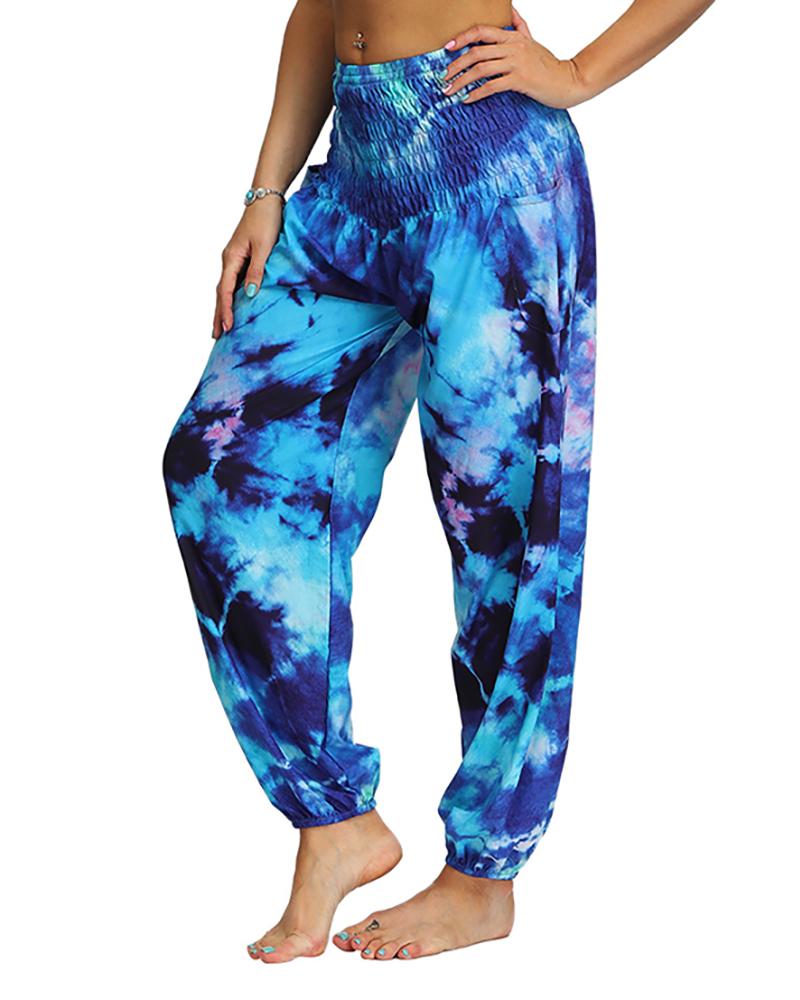 

Tie Dye Print High Waist Wide Leg Yoga Pants, Blue