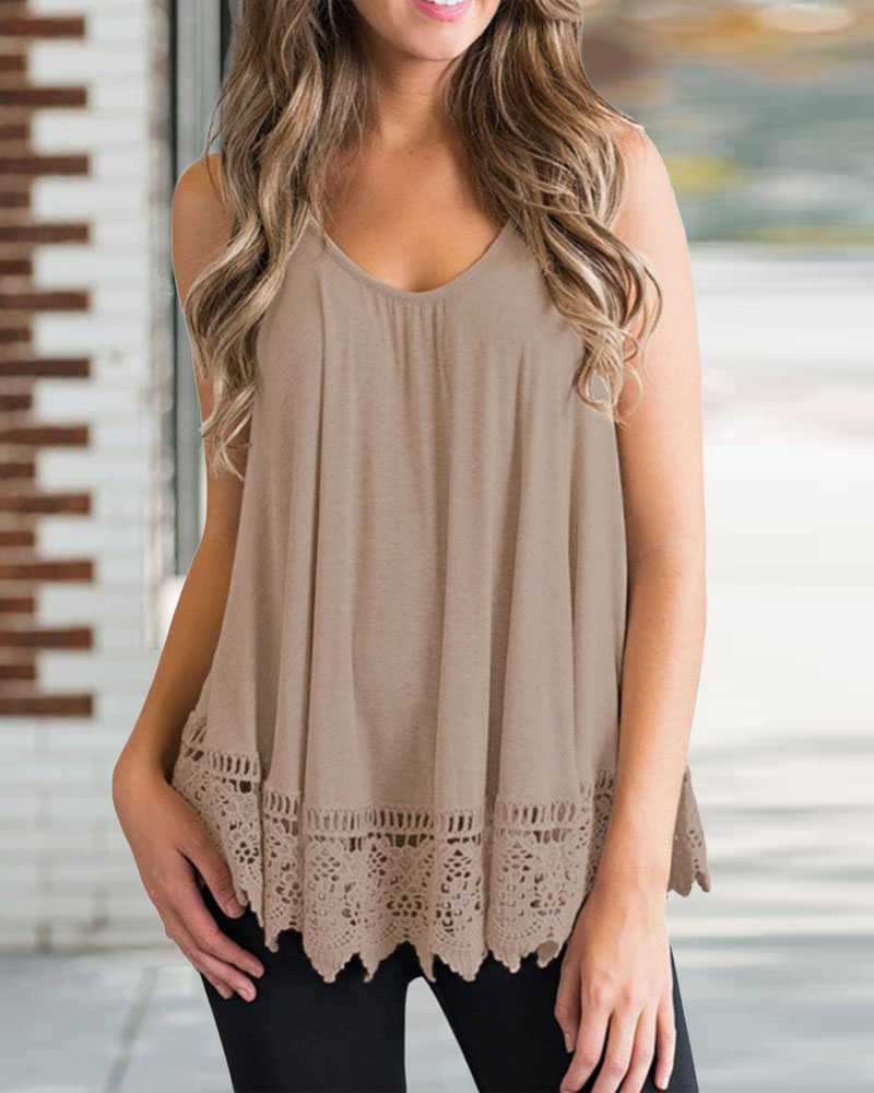 

Contrast Lace Flowy Tank Top, Khaki