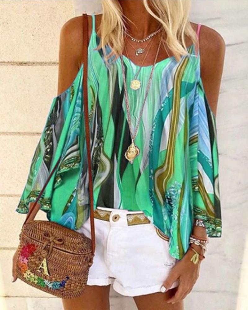 

Abstract Print Cold Shoulder Top, Green