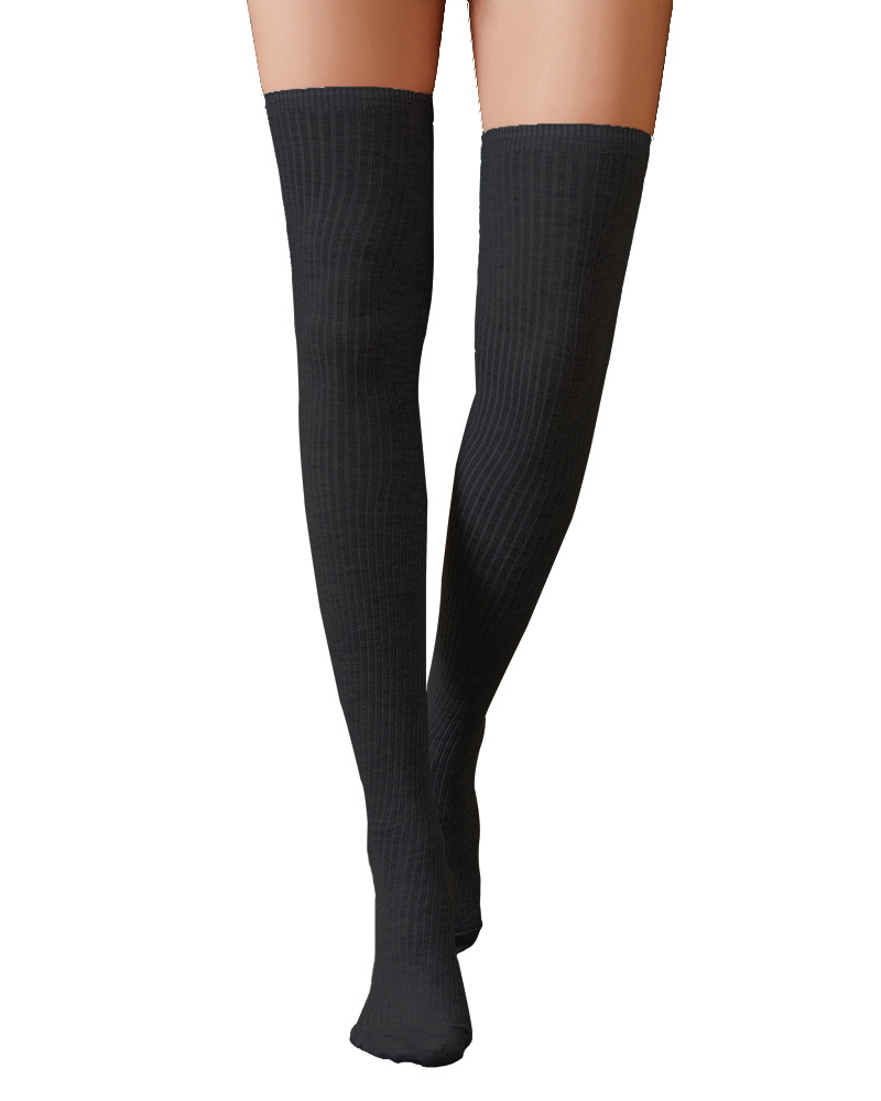 

Knit Over The Knee High Long Socks, Black