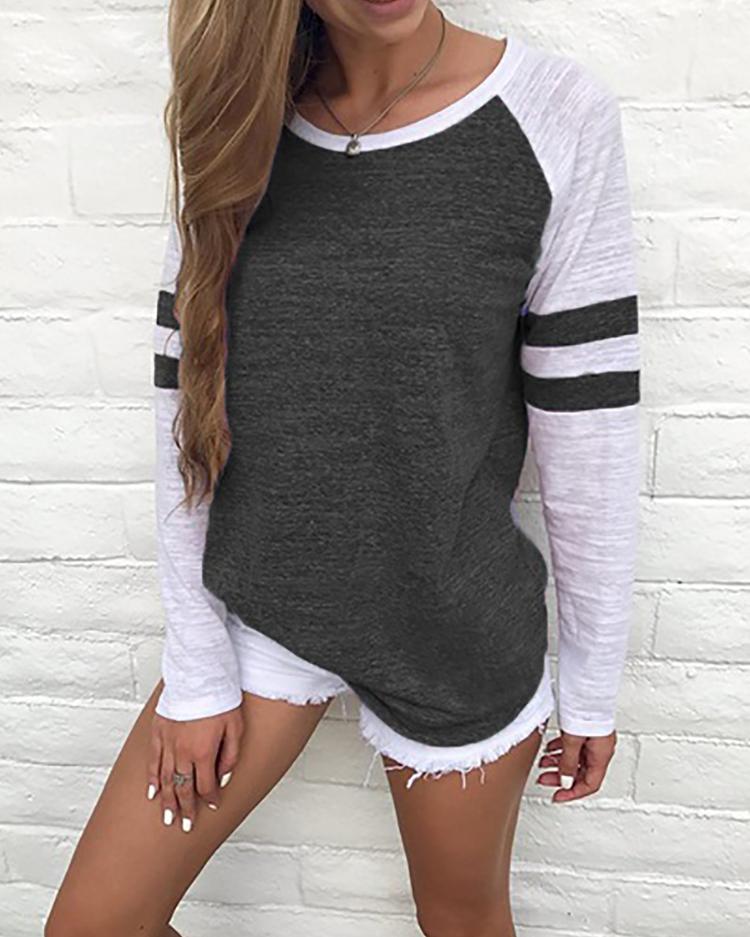 

Stripes Detail Raglan Sleeve Casual Top - Dark Gray, Dark grey