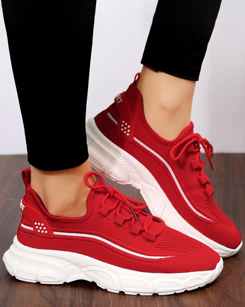 

Contrast Paneled Lace-up Running Sports Sneakers, Red