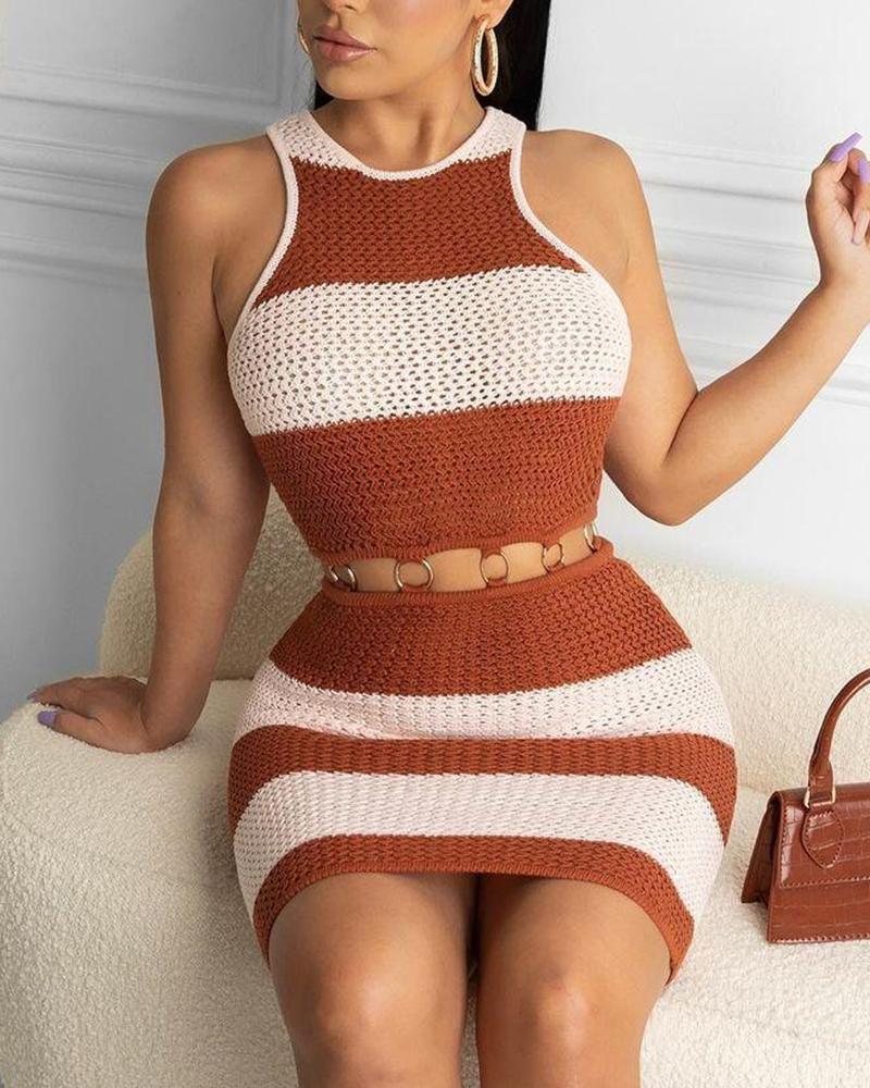 

Colorblock Sleeveless Slim Cut-out Mini Dress, Style1