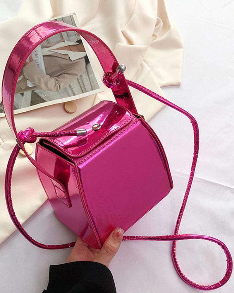 

Shiny Patent Faux Leather Square Bag, Hot pink